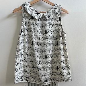 Modcloth Cat Print Sleeveless Blouse - size S